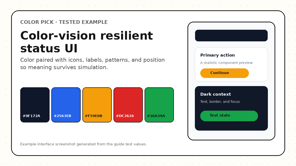 Interface status panel using labels icons and color for information and warning states