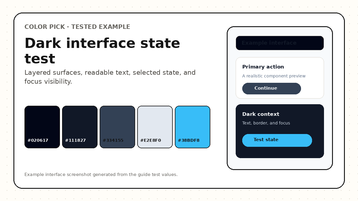 Dark interface example with layered surfaces cyan action and visible focus state