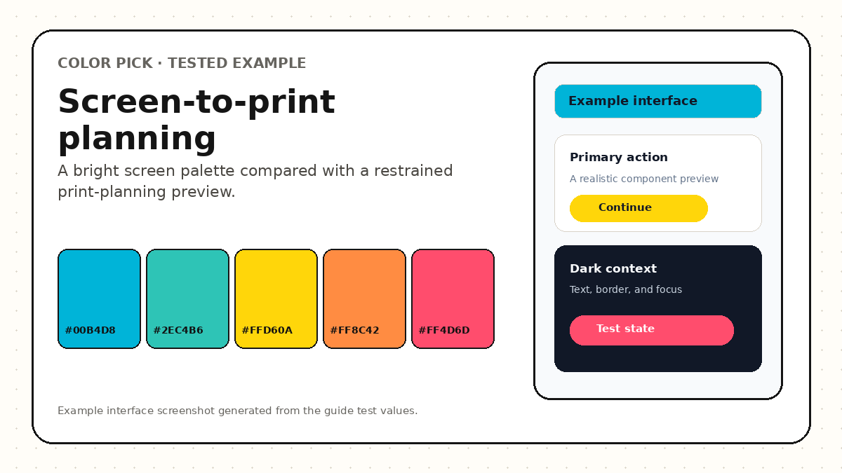 Bright RGB palette compared with a more restrained print planning preview