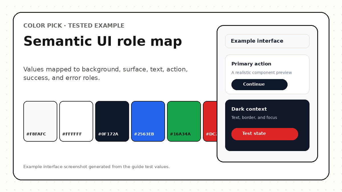 Semantic UI color role example with background surface text action success and error tokens